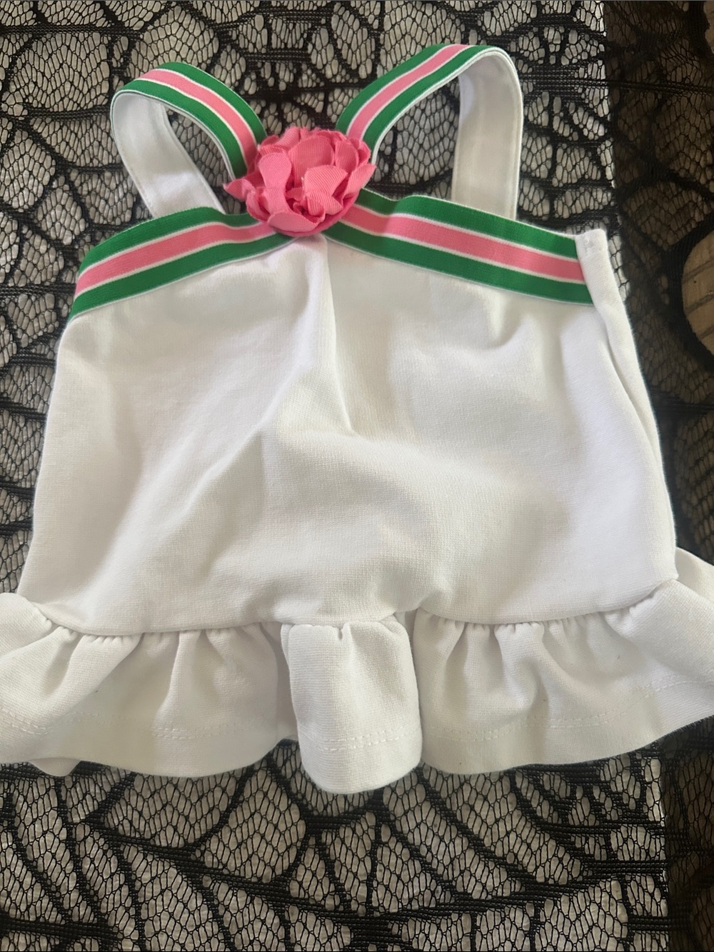 Janie and Jack White Tank Top with Pink & Green Straps and Flower